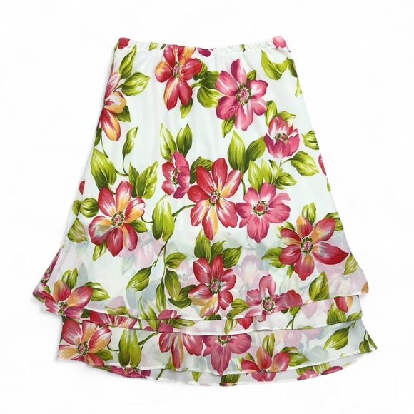 Vintage Y2K Sag Harbor Floral‎ Skirt Midi Tropical Tiered Size Small - Picture 5 of 5
